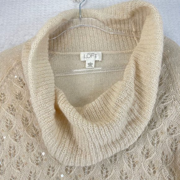 THE LOFT Womens L Cream Soft Knit Crochet Cowl Neck Long Sleeve Sweater Top - Picture 10 of 12